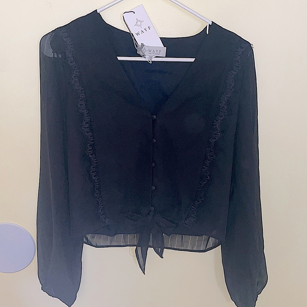 NWT WAYF (where are you from) Nordstrom’s xs black flowy button lace tie waist